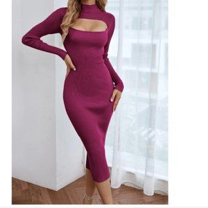 Brand New, Unworn, purple Cut-out Midi Dress, Turtleneck, Size 8-10